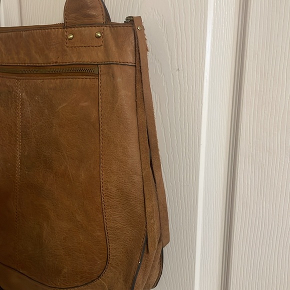 EUC Vintage Lucky Brand Large Y2K Tan Leather Double Strap Tote Shoulder Bag - Picture 4 of 16